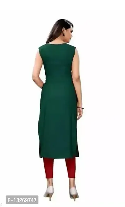 SK Enterprises? Straight Rayon Plain Sleeveless Kurta for Women/Girls(ES-Green-S)-thumb3