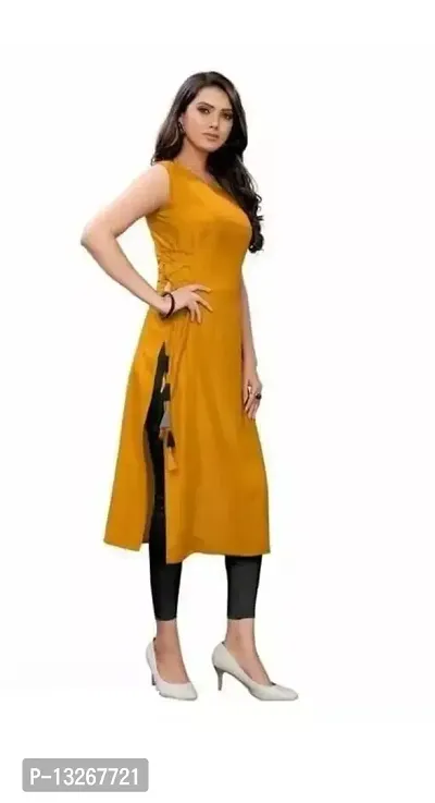 SK Enterprises? Straight Rayon Plain Sleeveless Kurta for Women/Girls(ES-Yellow-M)-thumb3