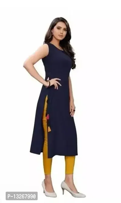 SK Enterprises? Straight Rayon Plain Sleeveless Kurta for Women/Girls(ES-Blue-S)-thumb3