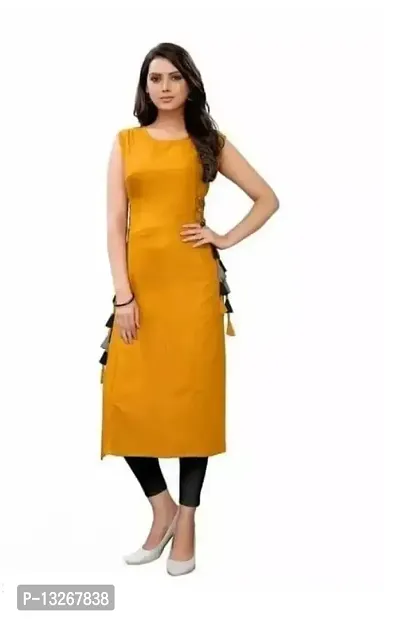 SK Enterprises? Straight Rayon Plain Sleeveless Kurta for Women/Girls(ES-Yellow-L)-thumb0