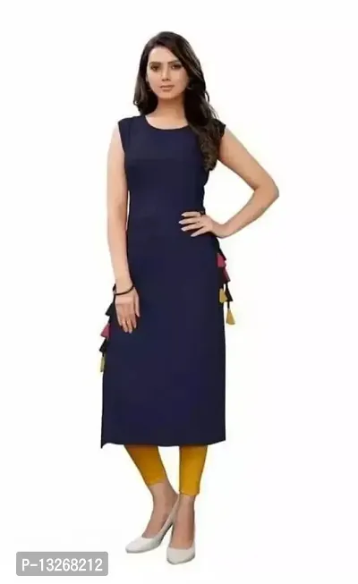 SK Enterprises? Straight Rayon Plain Sleeveless Kurta for Women/Girls(ES-Blue-L)-thumb0