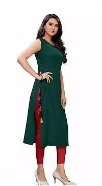 SK Enterprises? Straight Rayon Plain Sleeveless Kurta for Women/Girls(ES-Green-XL)-thumb1