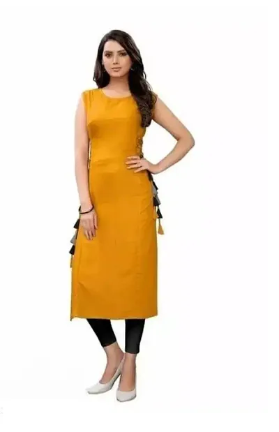 SK Enterprises? Straight Rayon Plain Sleeveless Kurta for Women/Girls(ES-Yellow-XL)