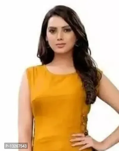 SK Enterprises? Straight Rayon Plain Sleeveless Kurta for Women/Girls(ES-Yellow-XL)-thumb4