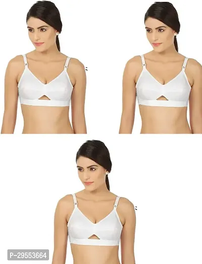 Stylish White Cotton Solid Bras For Women Pack Of 3-thumb0