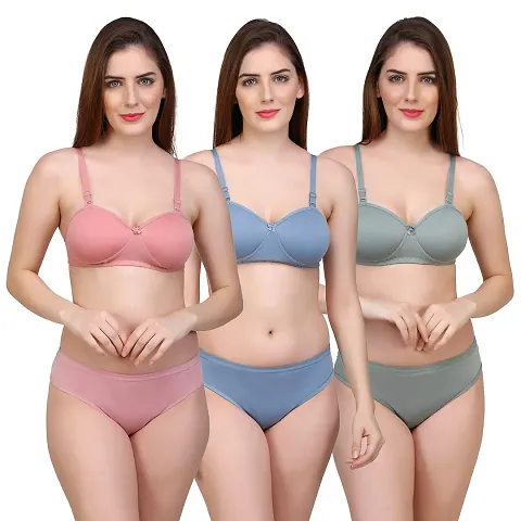 Buy Emavic Women's Cotton Full Coverage Lightly Padded Wire Free Bra Panty  Lingerie Set Honeymoon Bikni Set for Girl's Combo Pack of 3 Online In India  At Discounted Prices