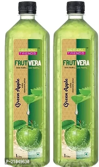 Herbal Trends FRUTVERA Green Apple with Aloevera Juice Delicious Health Drink Ready to Serve 1 Litre Pack of 2