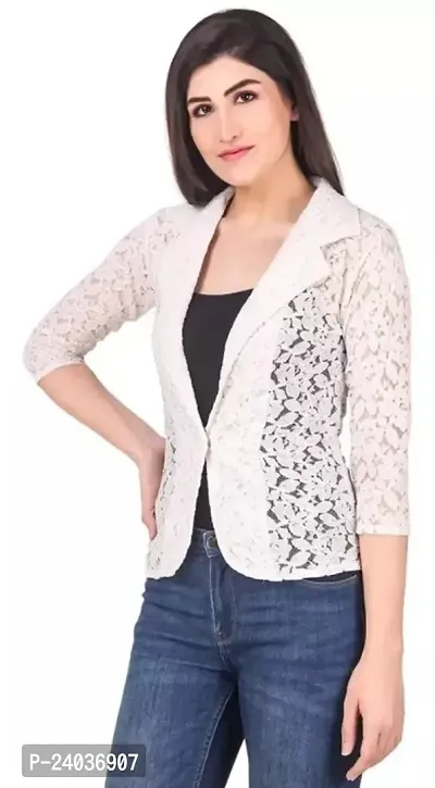 Stylish White Nylon Woven Design Shrugs For Women-thumb0