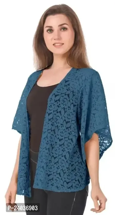 Stylish Blue Nylon Woven Design Shrugs For Women-thumb0