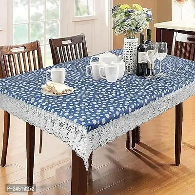 Classic 8 Seater Waterproof Dining Table Cover Printed PVC Plastic Cover With Embroidered Silver White Lace