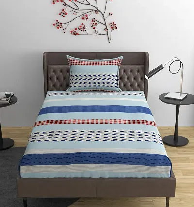 Printed Glace Cotton Fitted Single Bedsheet with Cover