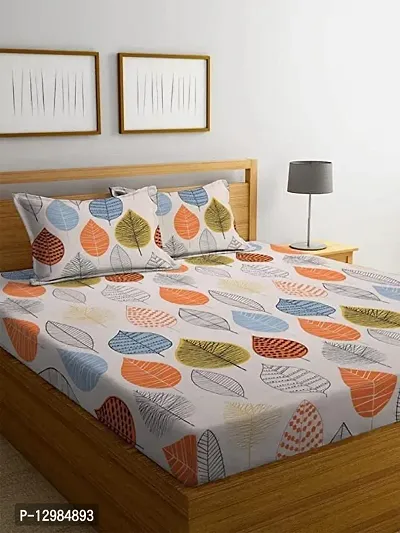 Comfortable Glace Cotton Printed Fitted(elastic) Bedsheet with 2 Pillow Covers-thumb0