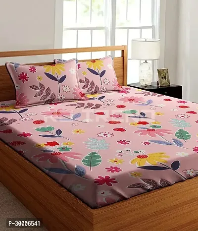 Comfortable Pink Glace Cotton Double 1 Bedsheet + 2 Pillowcovers-thumb0