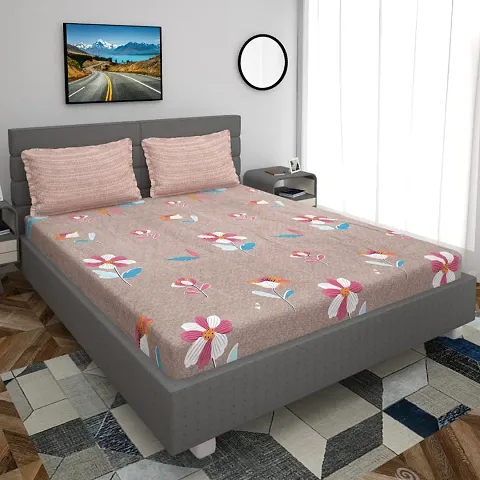 Printed Glace Cotton Fitted Double Bedsheet with Pillow Cover