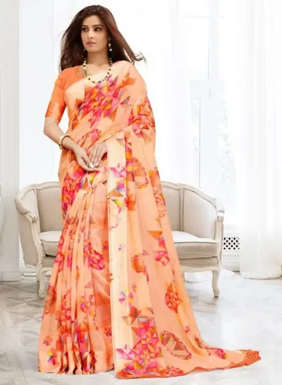 Attractive Chiffon Saree with Blouse piece 