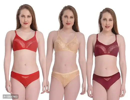 Buy FREHMIT Beautiful Bra-Panty Set, Soft and Comfortable Bra Set, for  Women/Girl (30, Nilam Red+Gold+Maroon) Online In India At Discounted Prices