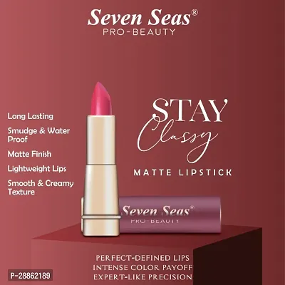 Seven Seas Stay Classy Lipstick Matte Full Coverage Long Lasting Lipstick | Smooth Application | Transferproof  Smudge Proof | Highly Pigemented Lipstick for Women (Vivid Burgundy 3.5g )-thumb2