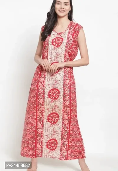 Beautiful Red Cotton Printed Nighty For Women-thumb0