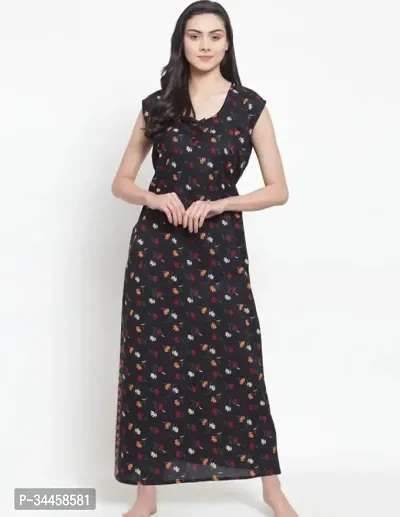 Beautiful Black Cotton Printed Nighty For Women-thumb0