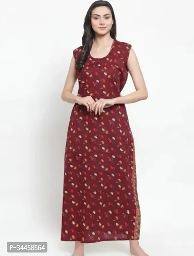 Beautiful Maroon Cotton Printed Nighty For Women-thumb0