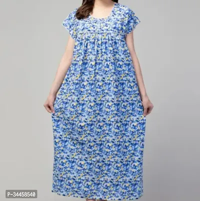 Beautiful Blue Cotton Printed Nighty For Women-thumb0