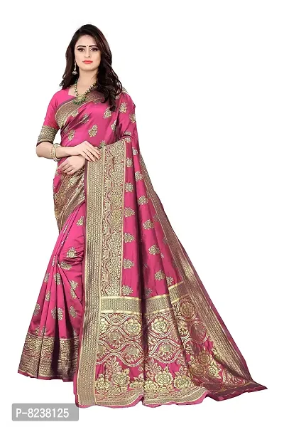 Shenky Banarasi silk jacquard saree with Blouse (Pink)-thumb0