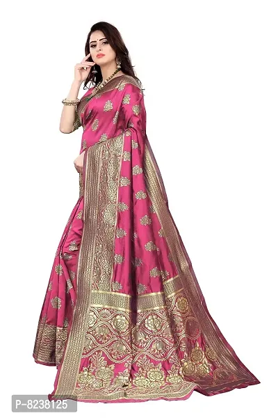 Shenky Banarasi silk jacquard saree with Blouse (Pink)-thumb2