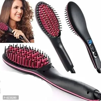 SHENKYCeramic Electric Hair Straightener Comb Brush with Temperature 2 in 1 Fast and Simply Straightener Brush for All Types Hair for Women-thumb2