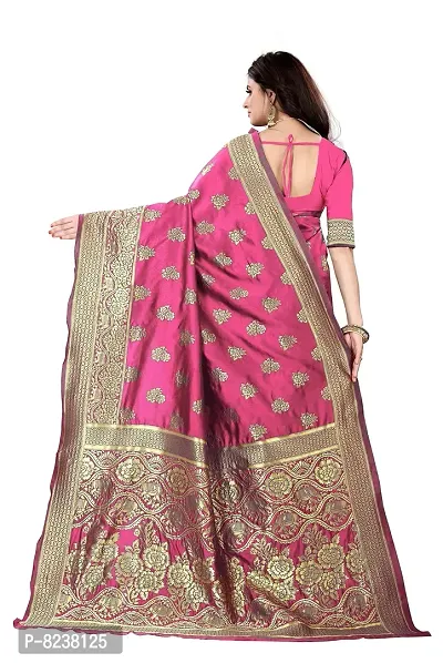 Shenky Banarasi silk jacquard saree with Blouse (Pink)-thumb3