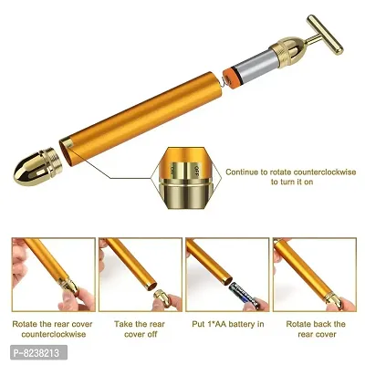 SHENKY 24K Golden T Shape Electric Anti Aging Facial Skin Tightening Roller MassagerGolden-thumb5