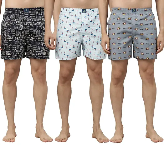 JOVEN Men's Printed Boxers(Pack of 3) White