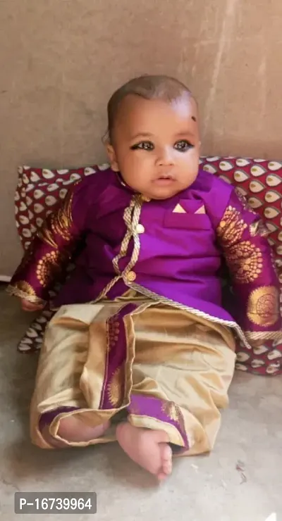 Purple coloured dhoti kurta set for baby boy-thumb0