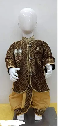 Brown coloured Jacquard silk dhoti kurta set for baby boy-thumb1
