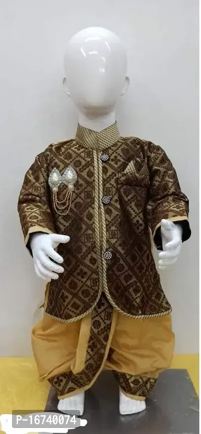 Brown coloured Jacquard silk dhoti kurta set for baby boy-thumb2