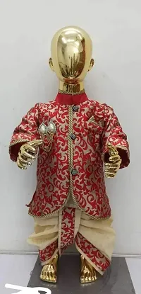 Red coloured Jacquard silk dhoti kurta set for baby boy-thumb1