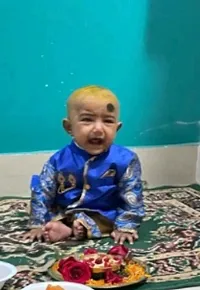 Blue coloured Jacquard dhoti kurta set for baby boy-thumb3