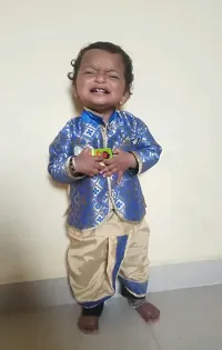 Blue coloured Jacquard dhoti kurta set for baby boy-thumb2