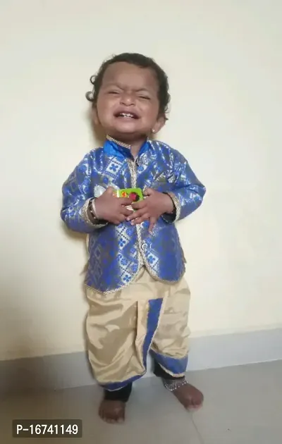 Blue coloured Jacquard dhoti kurta set for baby boy-thumb3