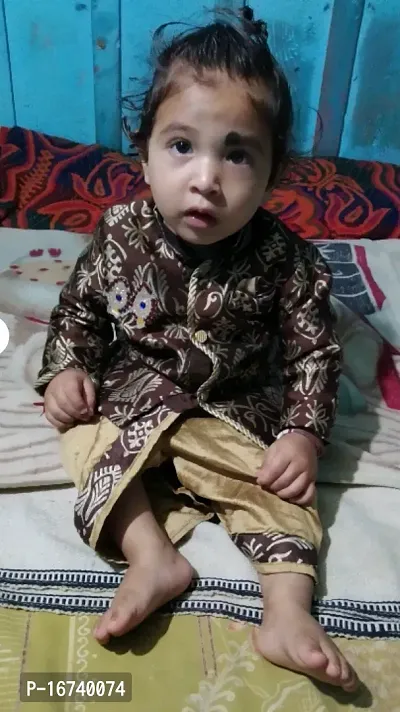 Brown coloured Jacquard silk dhoti kurta set for baby boy-thumb3