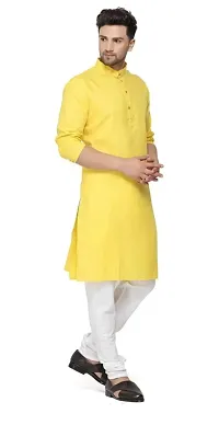 yellow colour solid plane kurta for mens-thumb1