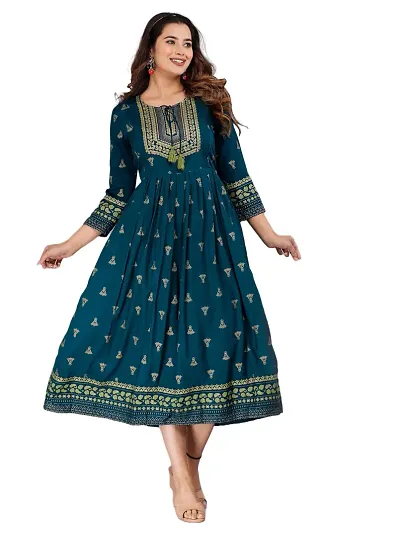 Vorcia Febtex Women's Rayon Anarkali Maternity Feeding Kurti with Zipper for Pre and Post Pregnancy? (4XL, Teal)