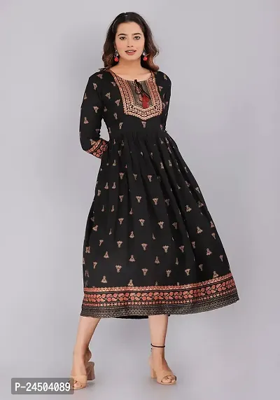 Vorcia Febtex Women's Printed Rayon Anarkali Maternity Feeding Kurti with Zipper for Pre and Post Pregnancy? (X-Large, Black)-thumb5