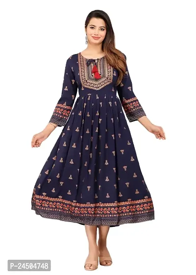 Vorcia Febtex Women's Printed Rayon Anarkali Maternity Feeding Kurti with Zipper for Pre and Post Pregnancy? (Large, Blue)
