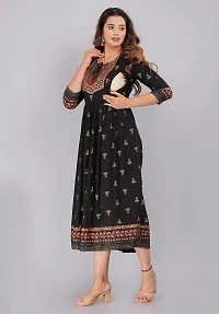 Vorcia Febtex Women's Printed Rayon Anarkali Maternity Feeding Kurti with Zipper for Pre and Post Pregnancy? (X-Large, Black)-thumb2