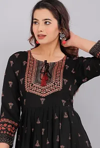 Vorcia Febtex Women's Printed Rayon Anarkali Maternity Feeding Kurti with Zipper for Pre and Post Pregnancy? (X-Large, Black)-thumb3