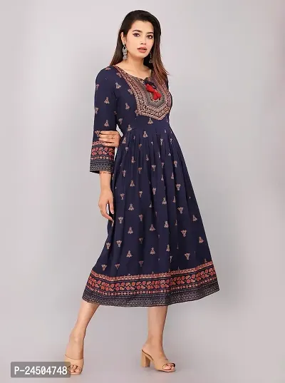 Vorcia Febtex Women's Printed Rayon Anarkali Maternity Feeding Kurti with Zipper for Pre and Post Pregnancy? (Large, Blue)-thumb3