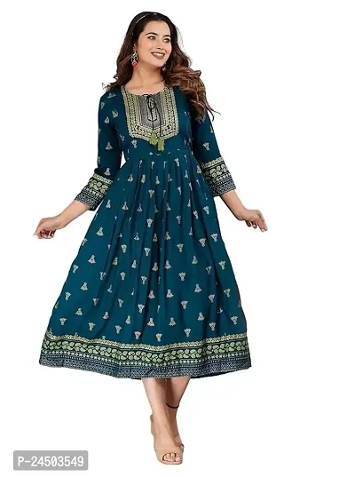 Vorcia Febtex Women's Printed Rayon Anarkali Maternity Feeding Kurti with Zipper for Pre and Post Pregnancy? (4XL, Teal)-thumb0