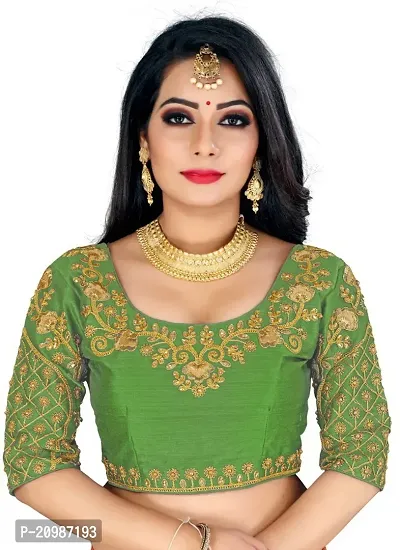 Reliable Green Cotton Silk  Unstitched Blouses For Women