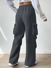 Elegant Grey Polyester Blend Solid Cargo Trouser For Women-thumb1