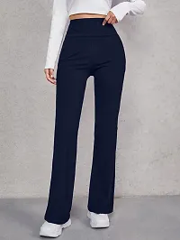 Elegant Blue Cotton Blend Solid Trousers For Women-thumb3